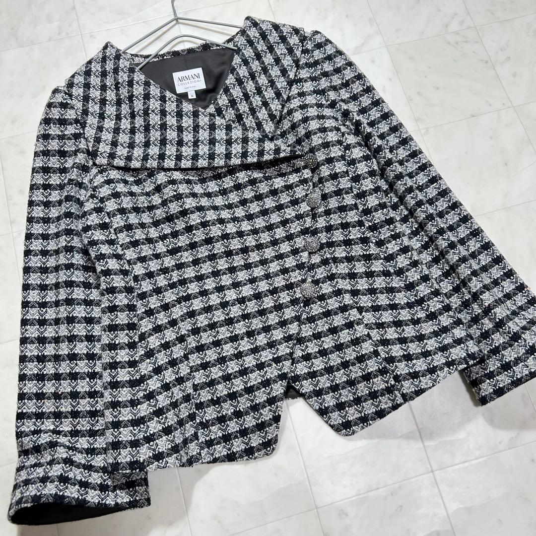 ARMANI COLLEZIONI ワイドカラーラメチェックツイードジャケット