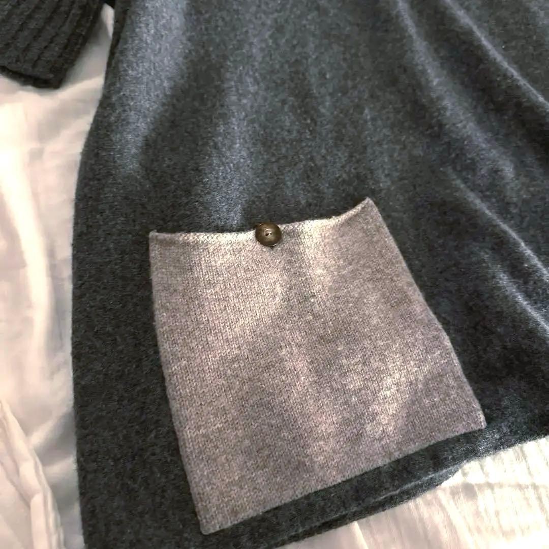アニオナ Agnona ホワイトカシミヤ ダークグレー ニット ボタン付き