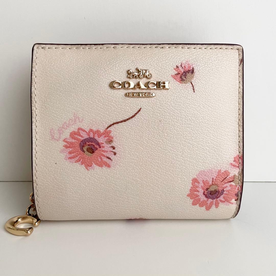 コーチ COACH 折り財布 花柄 スナップ ウォレット アイボリー