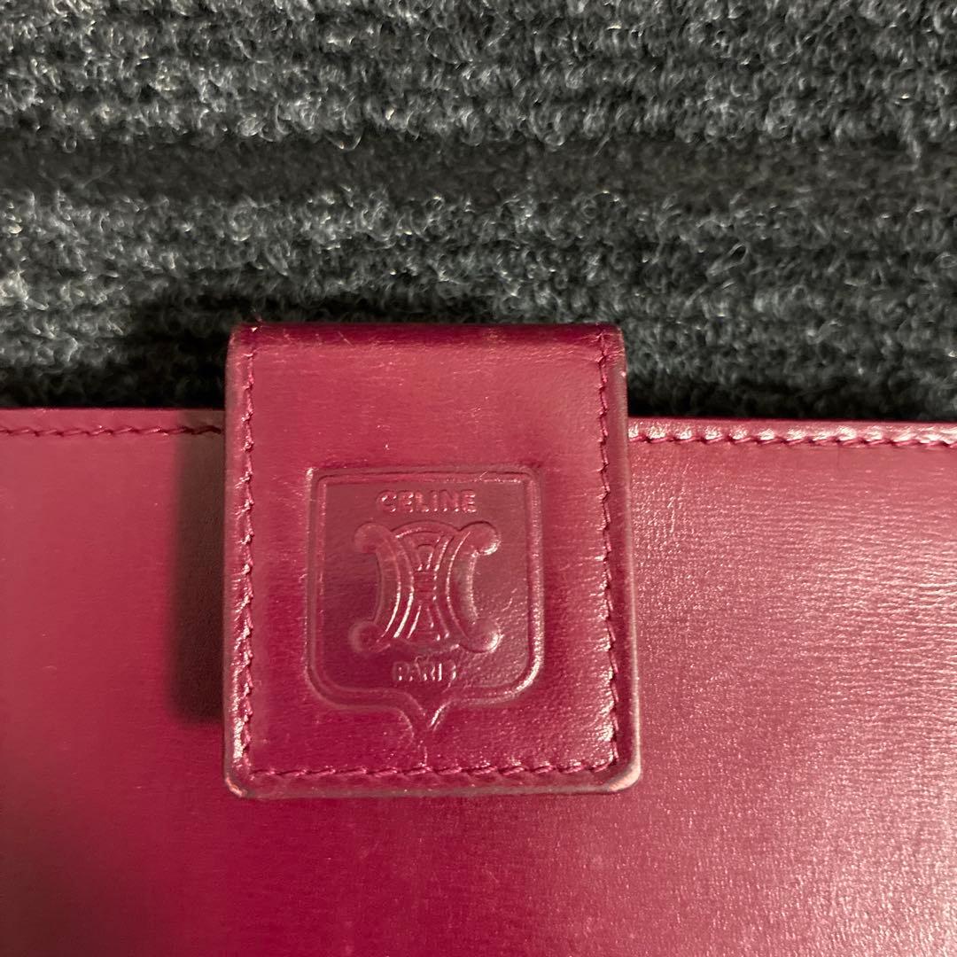 セリーヌCELINE 二つ折り財布 ボルドー がま口 レザー 折財布 希少 美品