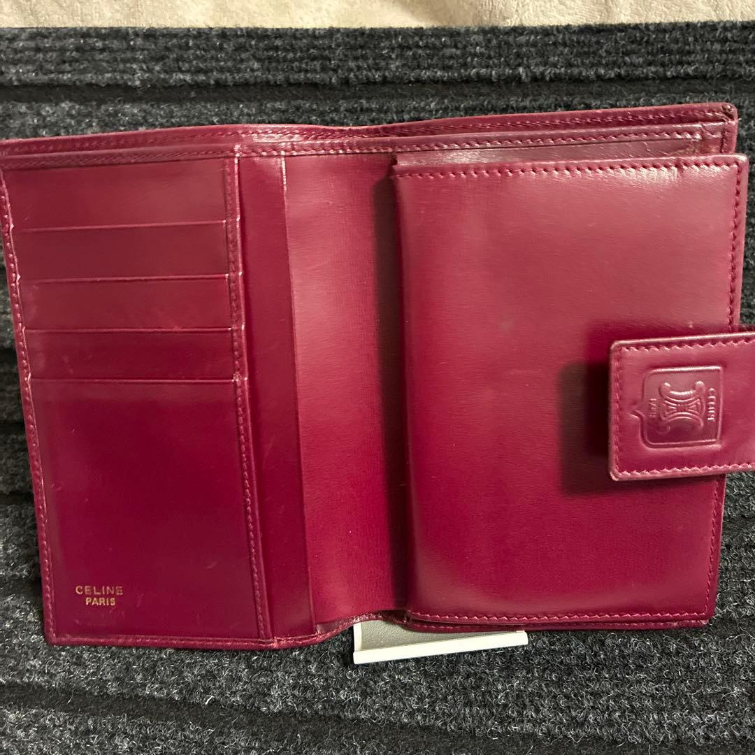 セリーヌCELINE 二つ折り財布 ボルドー がま口 レザー 折財布 希少 美品