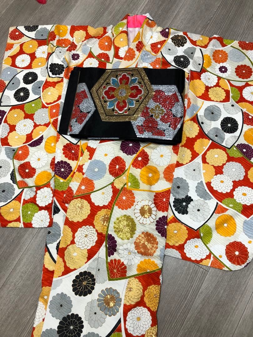 振袖 花柄　成人式　刺繍　着物　帯　セット　総柄　レトロ　袴　卒業　キモノ姫