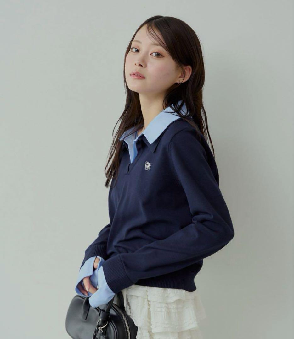 【新品】Chico チコ　【セットアップ対応】刺繍入り襟付きポロニット