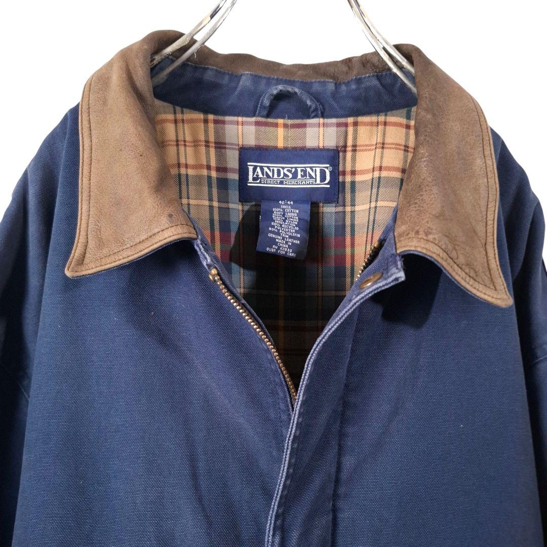 90s LANDS´END ランズエンド 襟レザー ダックジャケット L