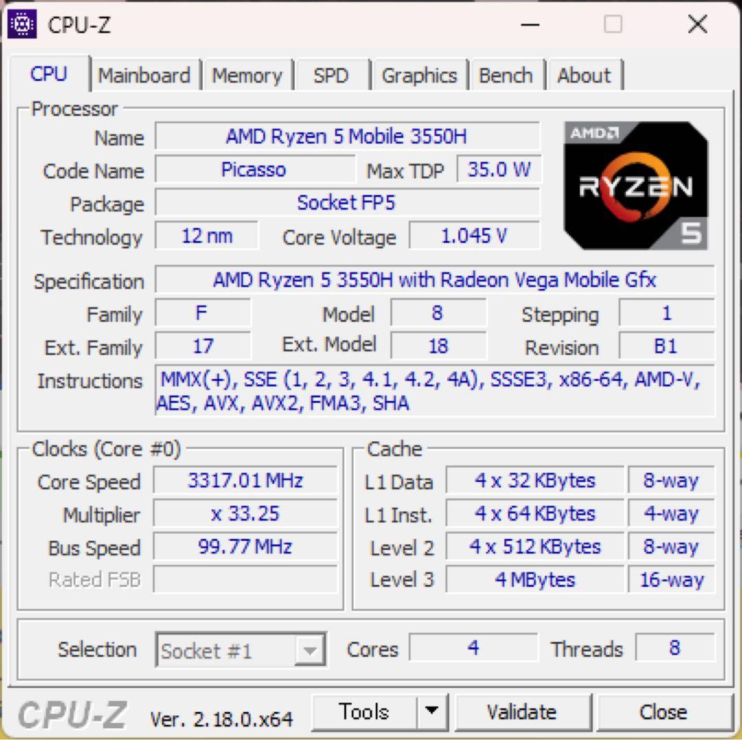 【ベアボーン】Ryzen 5 3550HミニPC動作確認済