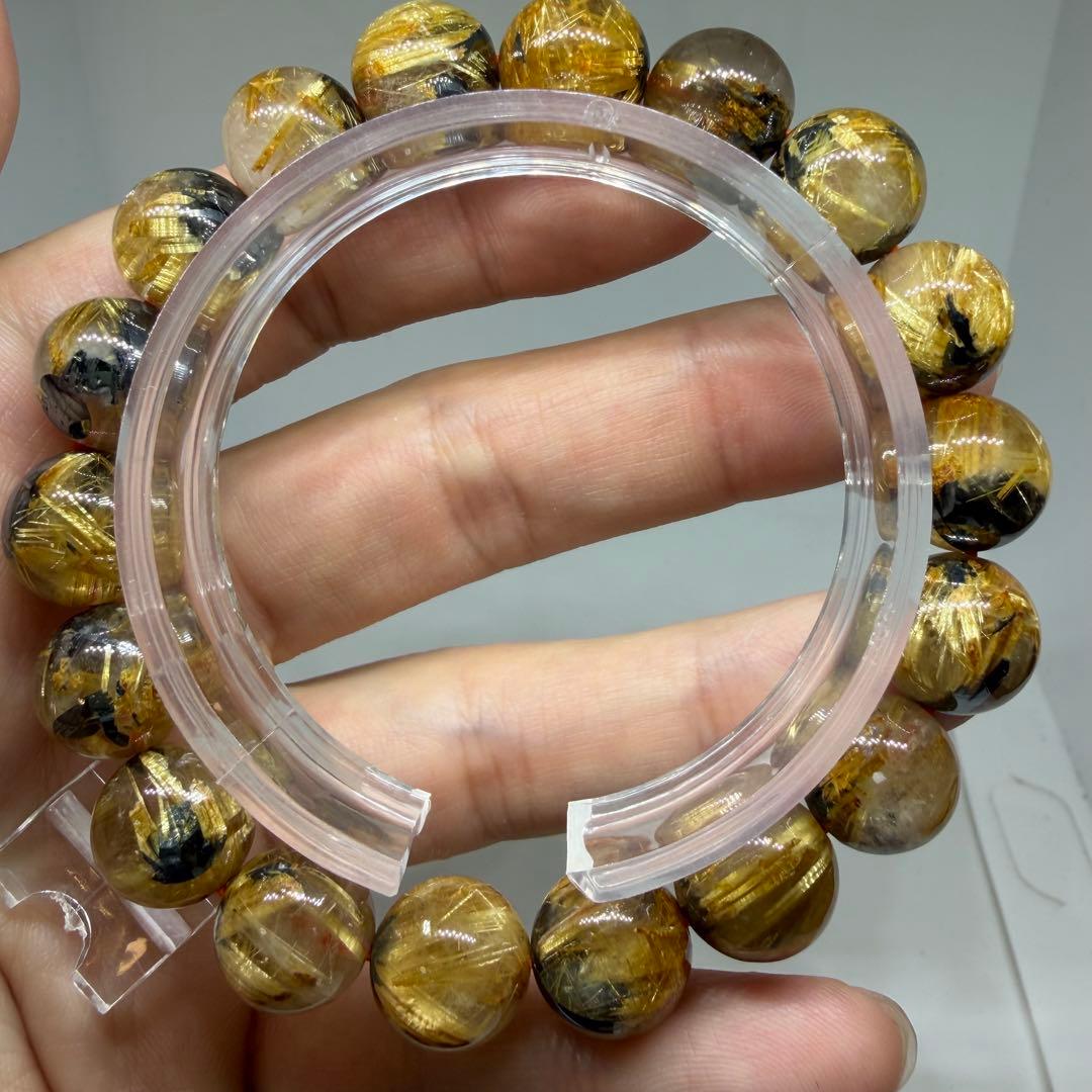 □215 ハイクオリティ 太陽放射 ゴールド タイチン ルチル クォーツ　金運□