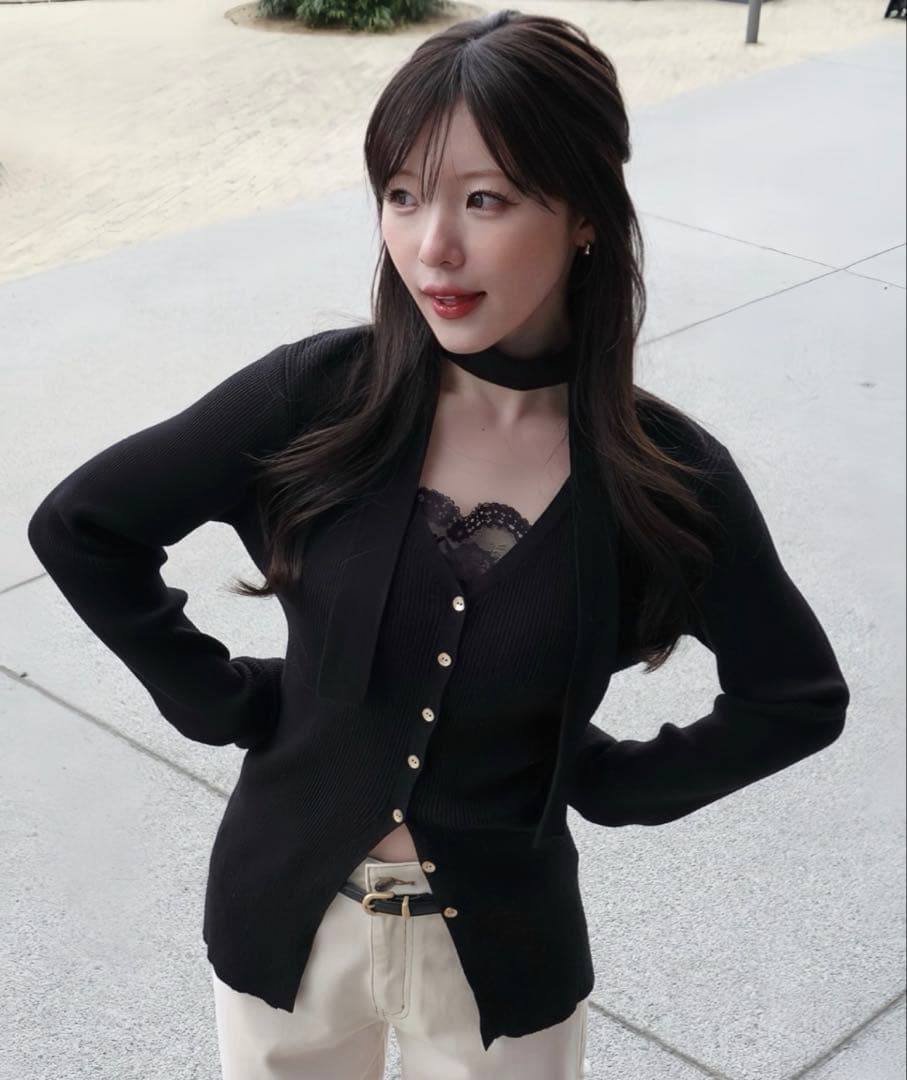SENNE choker rib knit cardiganチョーカーリブニット