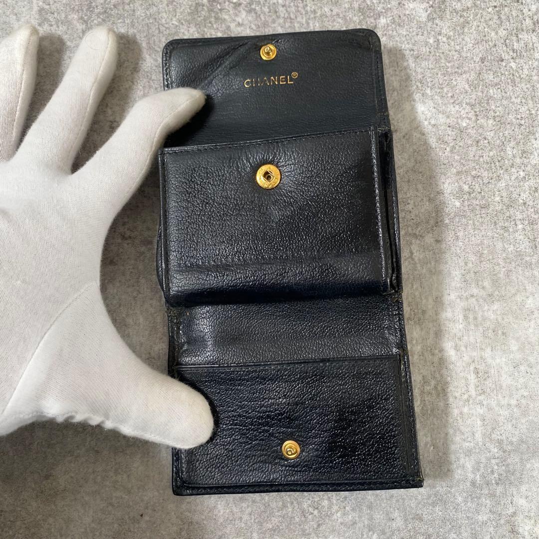 CHANEL シャネル ココマーク Wホック 三つ折り財布 ブラック　黒　箱付き