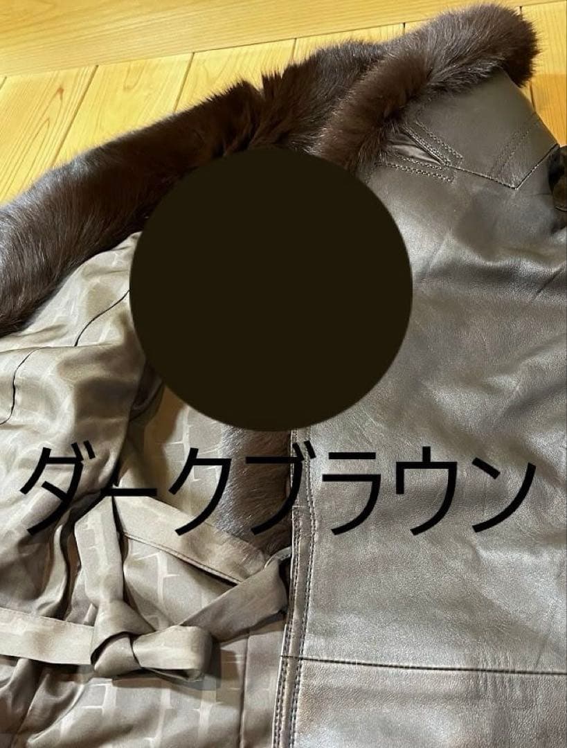 ブルーフォックス襟付き羊革ロングコート（D・ブラウン）*