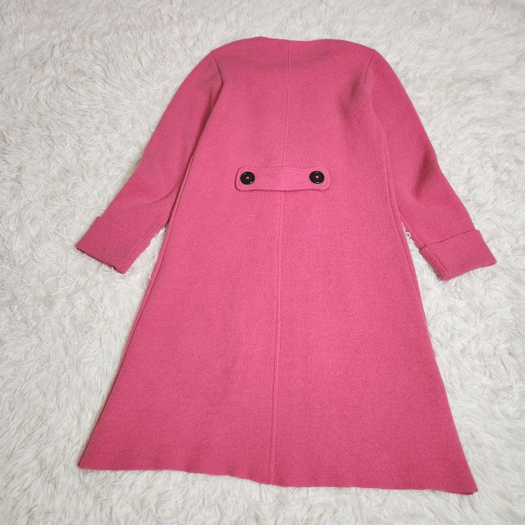 【ベルギー製】J&M DAVIDSON ノーカラー ウール ロングコート ピンク