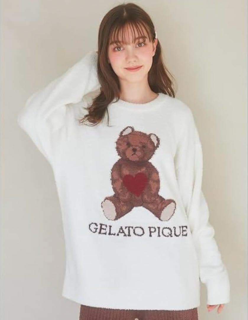 gelatopique ベビモコハートベアジャガードプルオーバー