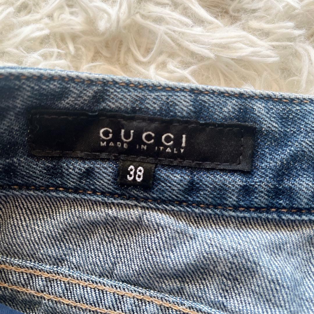 最級 美品 GUCCI グッチ フレア ブーツカットデニムパンツ 38 GGロゴ