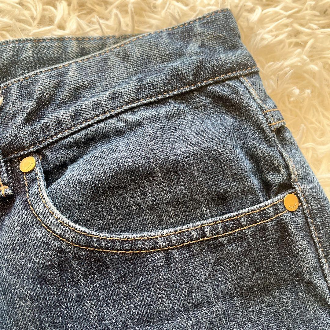 最級 美品 GUCCI グッチ フレア ブーツカットデニムパンツ 38 GGロゴ