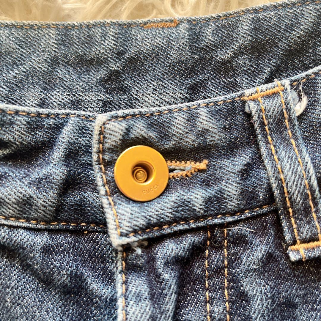 最級 美品 GUCCI グッチ フレア ブーツカットデニムパンツ 38 GGロゴ