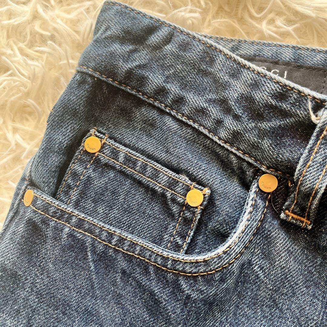 最級 美品 GUCCI グッチ フレア ブーツカットデニムパンツ 38 GGロゴ