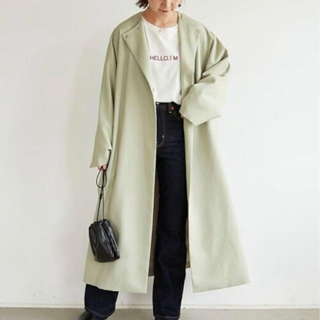 美品✨SLOBE IENA 定価2.3万円 ノーカラー コート　グリーン