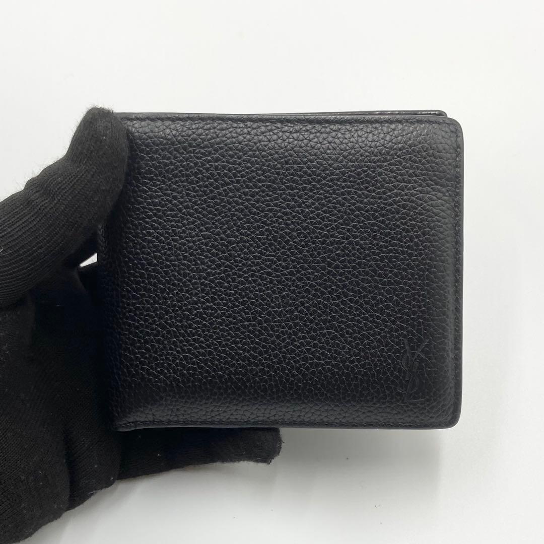 極美品　サンローラン　折り財布　YSL シボ革　レザー　ユニセックス　ブラック