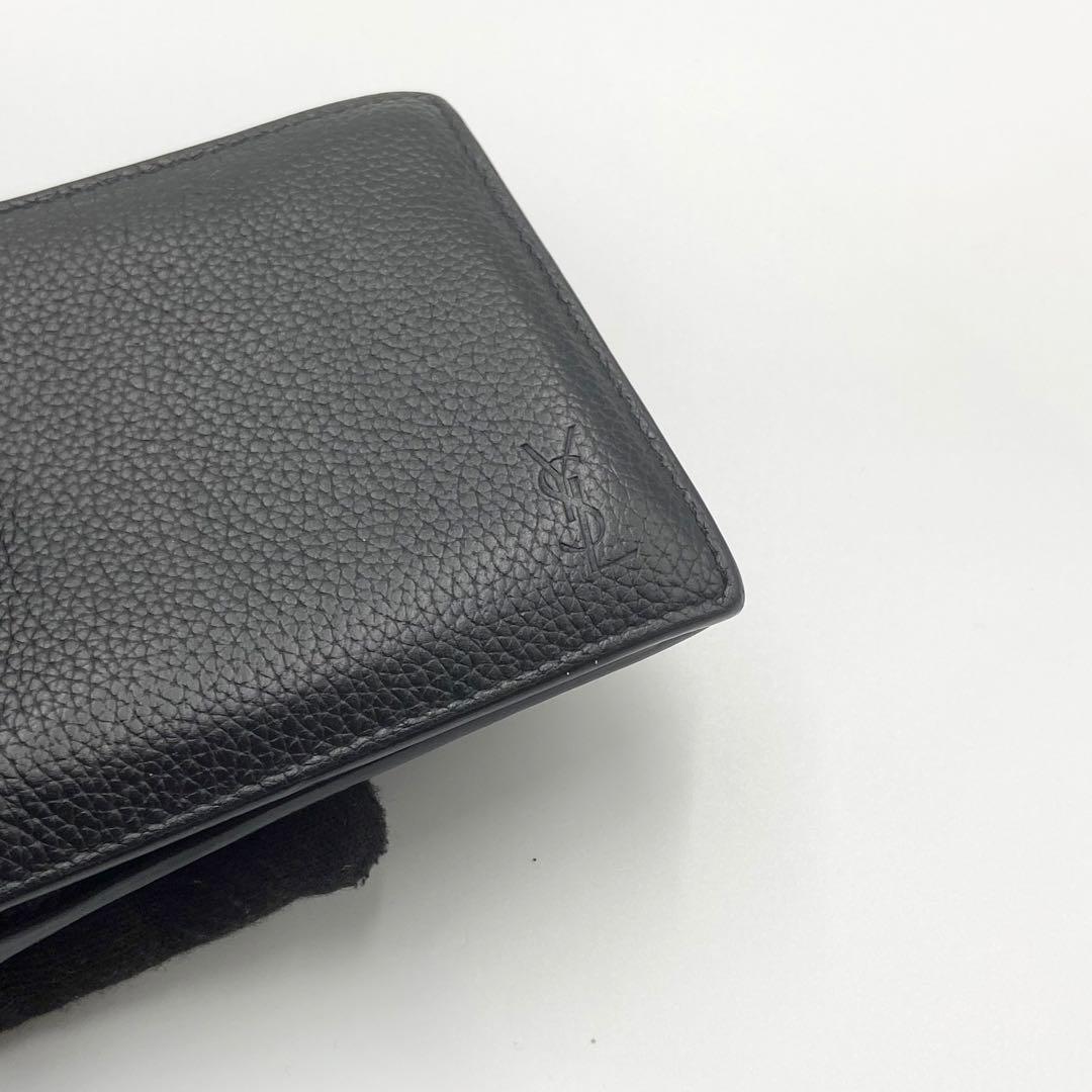極美品　サンローラン　折り財布　YSL シボ革　レザー　ユニセックス　ブラック
