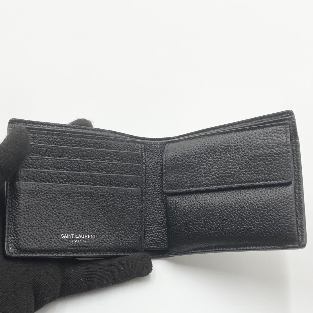 極美品　サンローラン　折り財布　YSL シボ革　レザー　ユニセックス　ブラック