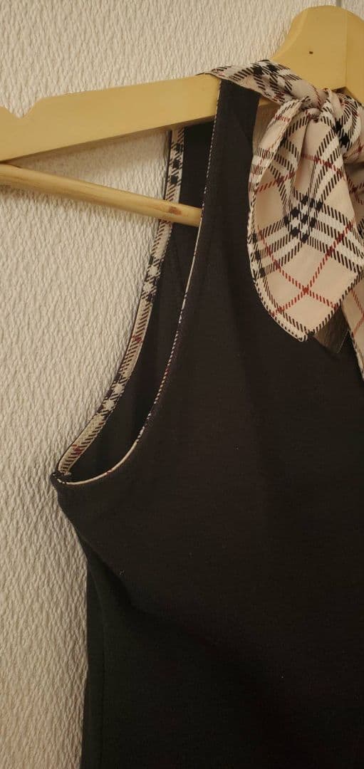 BURBERRY BLUELABEL ノースリーブ ノバチェック 黒 リボン