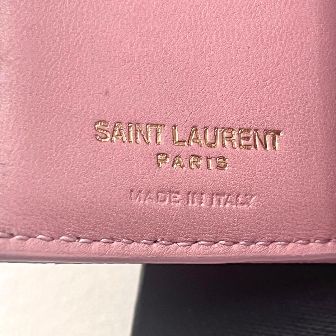【希少カラー】SAINT LAURENT ピンク 三つ折り財布 YSLロゴ 箱付