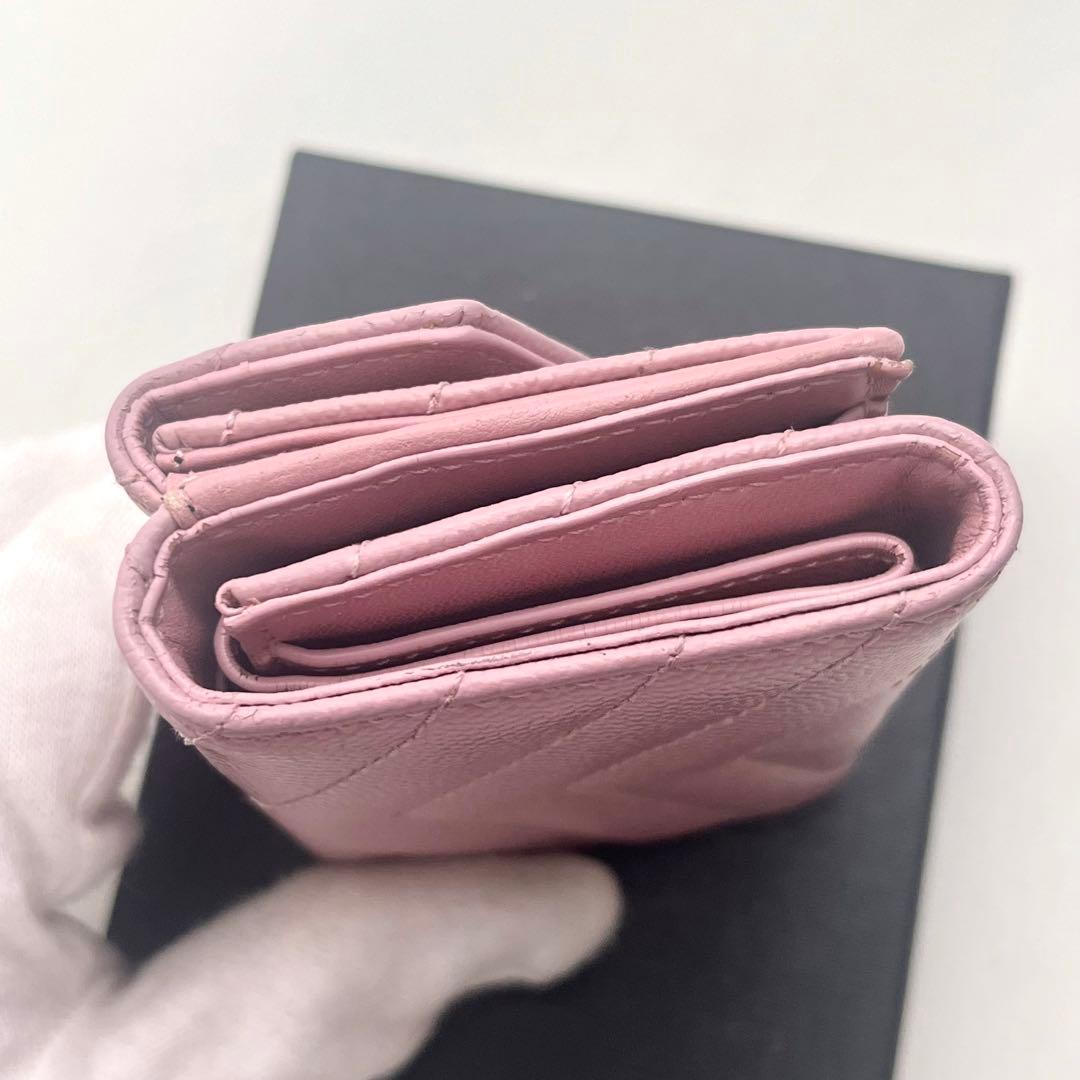 【希少カラー】SAINT LAURENT ピンク 三つ折り財布 YSLロゴ 箱付