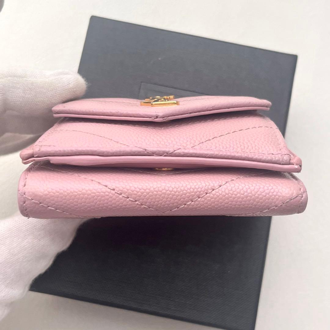 【希少カラー】SAINT LAURENT ピンク 三つ折り財布 YSLロゴ 箱付