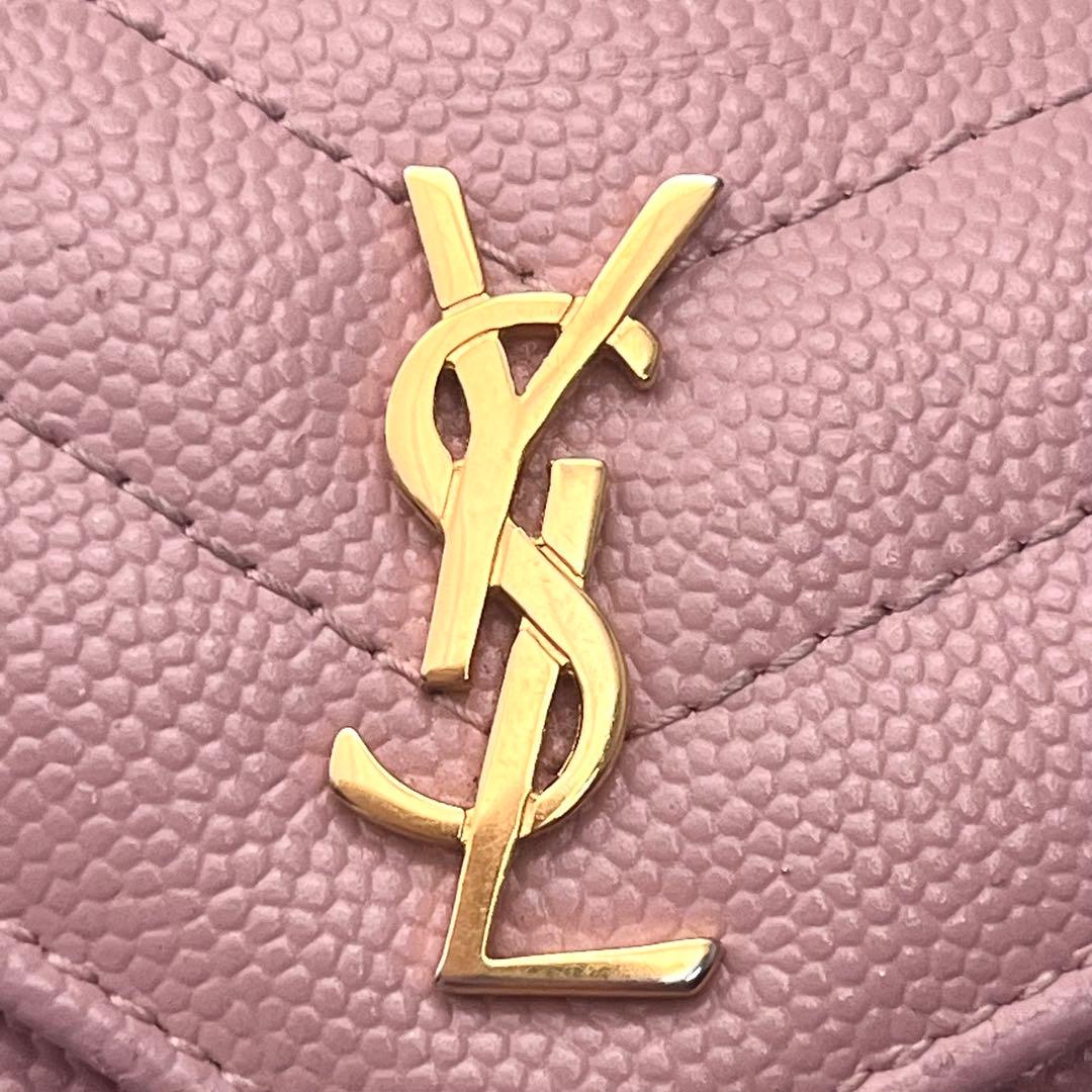 【希少カラー】SAINT LAURENT ピンク 三つ折り財布 YSLロゴ 箱付