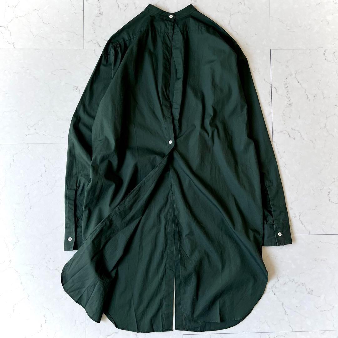 美品 H B&Y取扱 SEA シー 日本製ブザム スリット シャツワンピース 緑