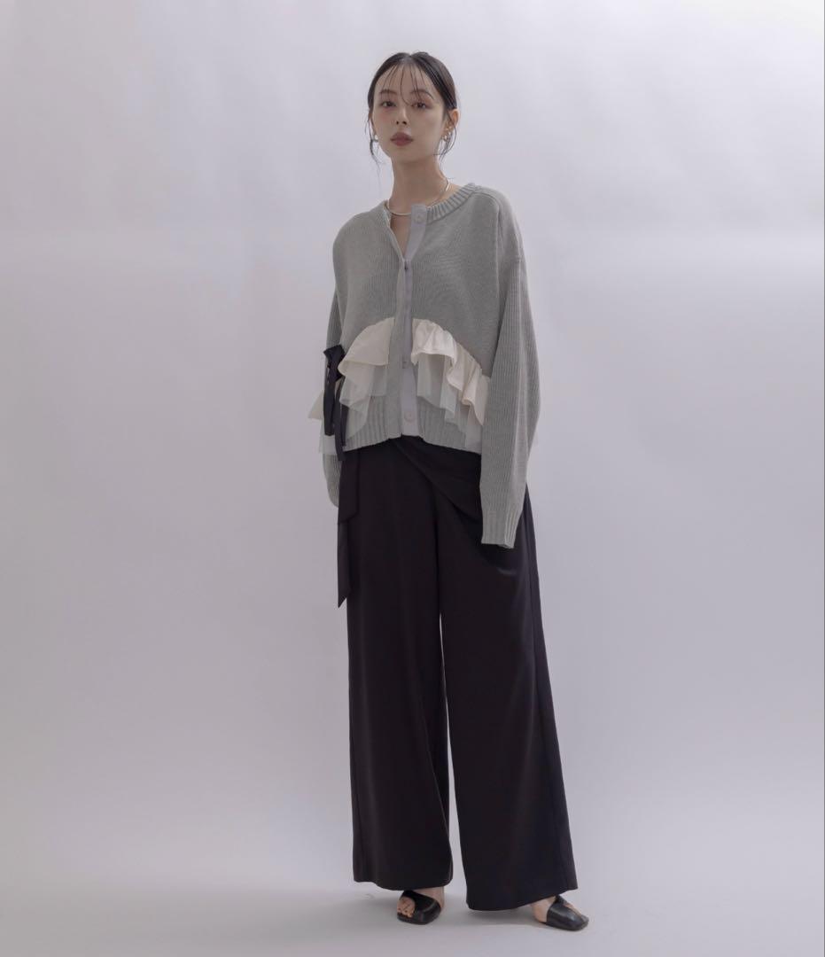 【新品タグ付】Eimee Law ランダムリボンフリルニットカーデ