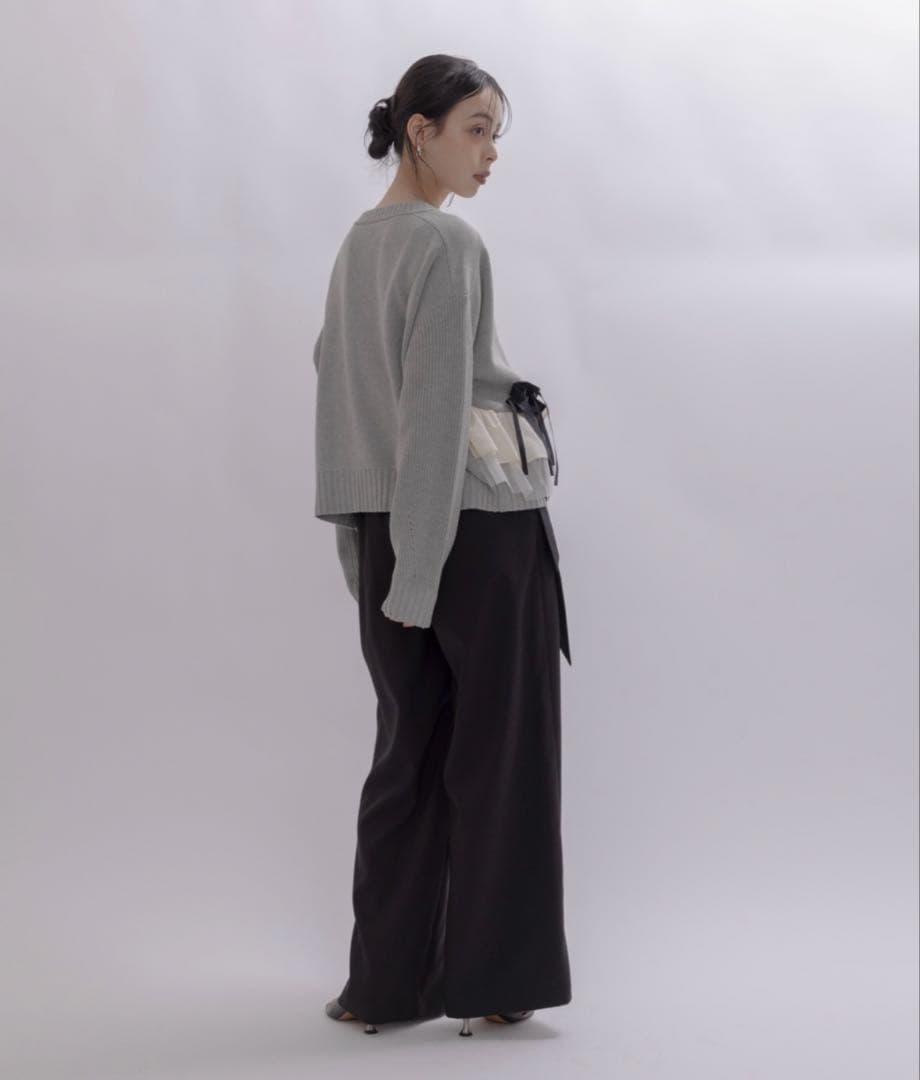 【新品タグ付】Eimee Law ランダムリボンフリルニットカーデ