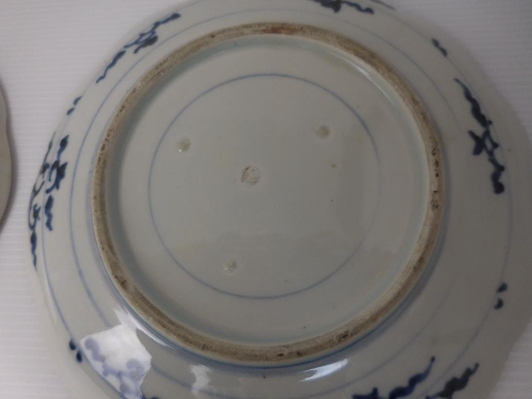 古伊万里　色絵花蝶七寸皿　２点　江戸後期