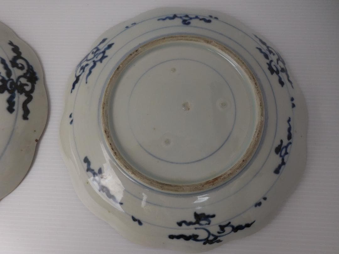 古伊万里　色絵花蝶七寸皿　２点　江戸後期
