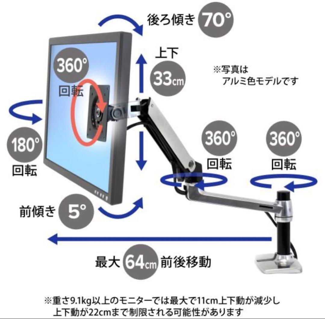 ホワイト モニターアーム エルゴトロン