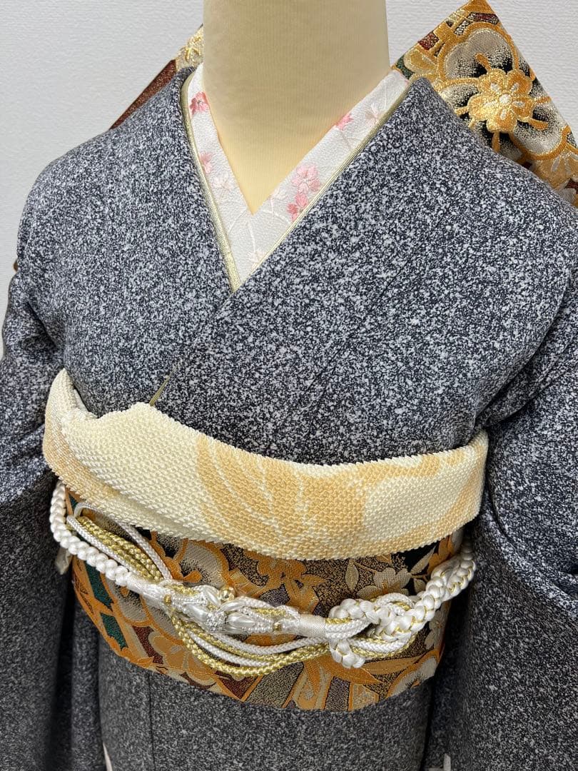 振り袖　フルセット　別誂長襦袢　黒　金彩加工　たたき染　作家物　落款入り　812