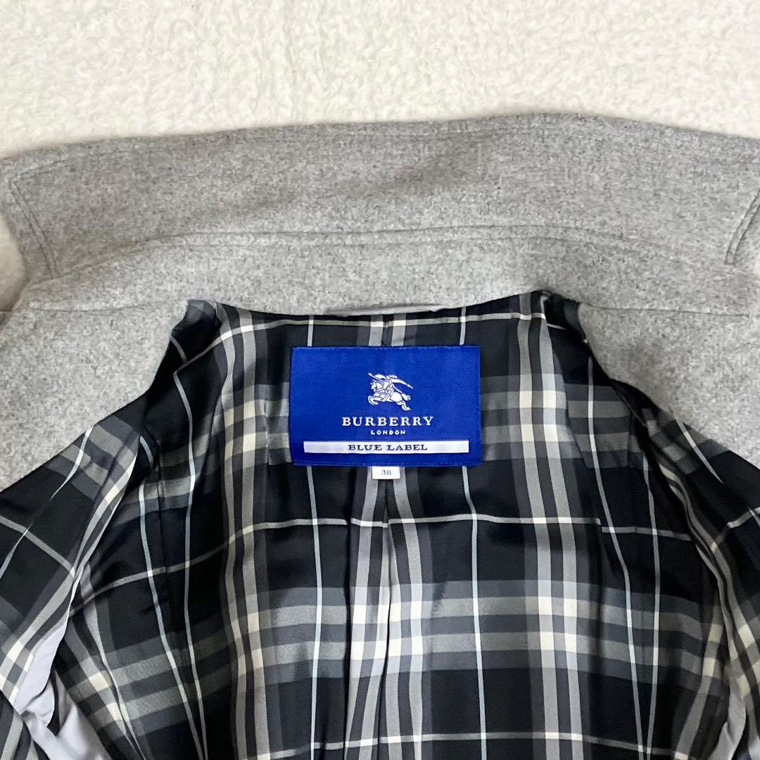 バーバリーブルーレーベル　ベルテッドロングコート　アンゴラ混　ノバチェック 38