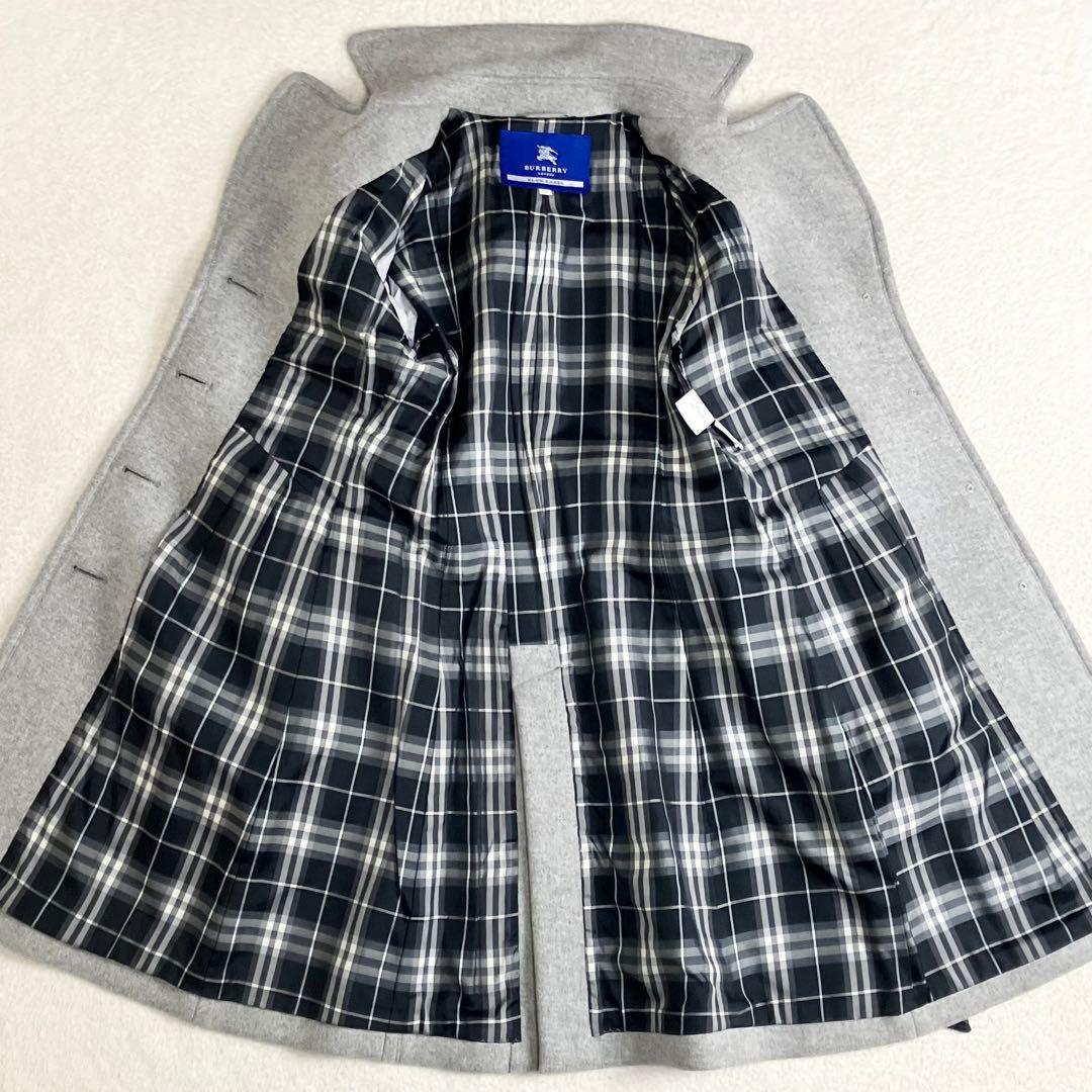 バーバリーブルーレーベル　ベルテッドロングコート　アンゴラ混　ノバチェック 38