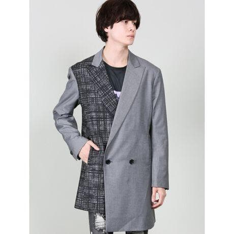 ✨シェラック×セマンティックデザイン アシンメトリ チェック切替ダブルジャケット