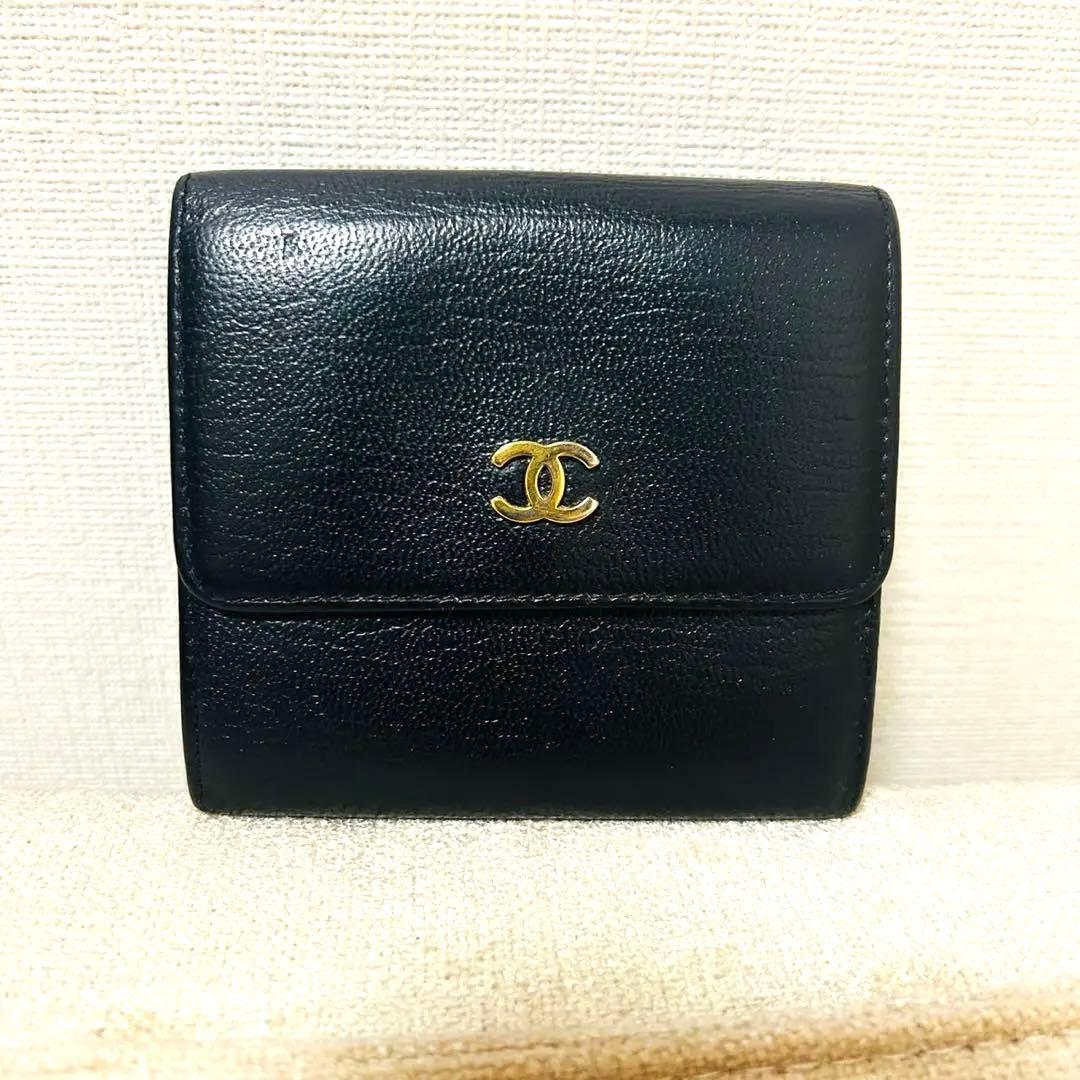美品　CHANEL 黒　折り財布　ミニ財布　希少　ヴィンテージ　財布