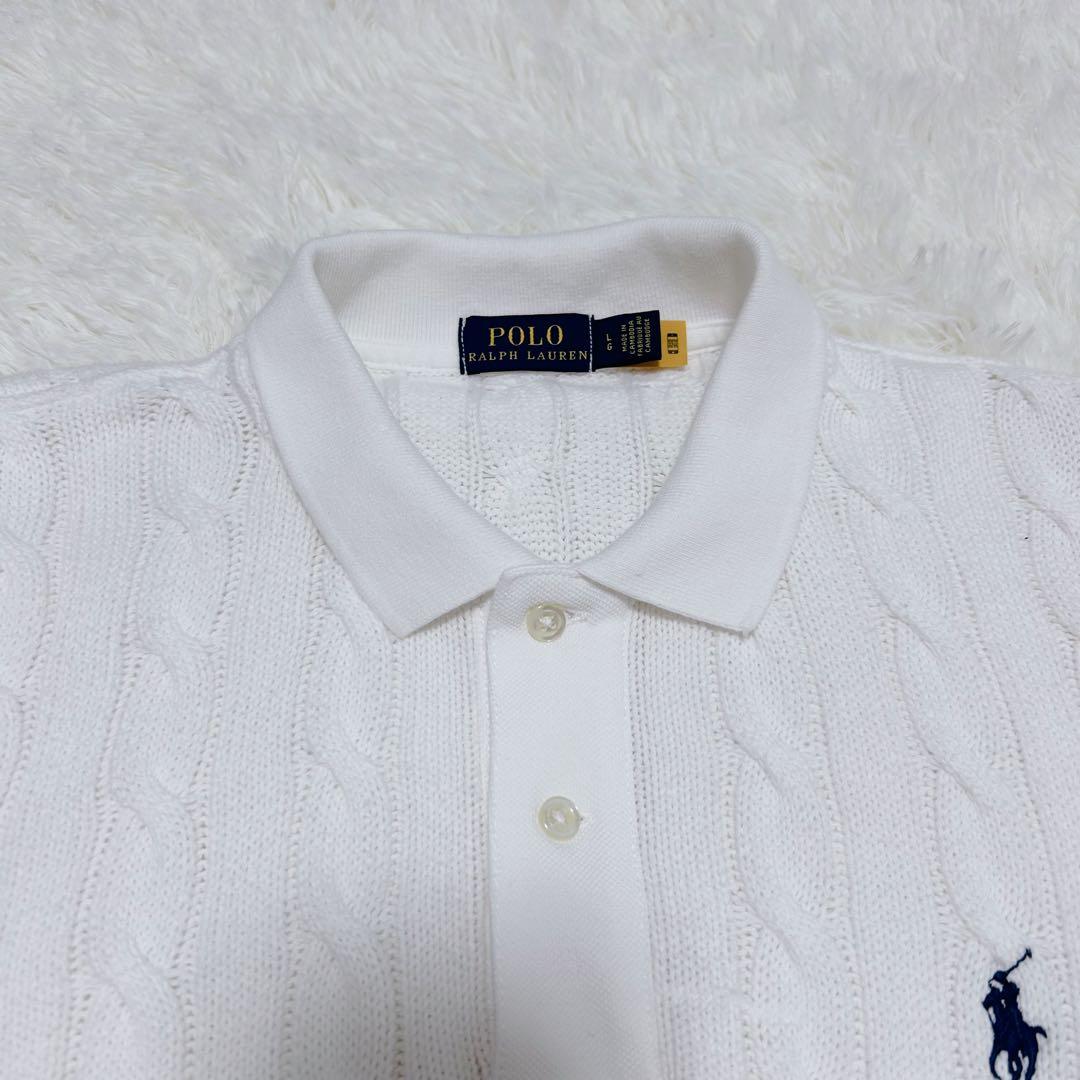 【美品】 ポロラルフローレン 半袖 ポロシャツ ケーブルニット ポニー刺繍 L