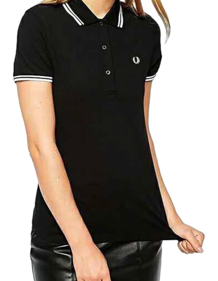 Fred Perry 黒 半袖ポロシャツ ストライプ襟