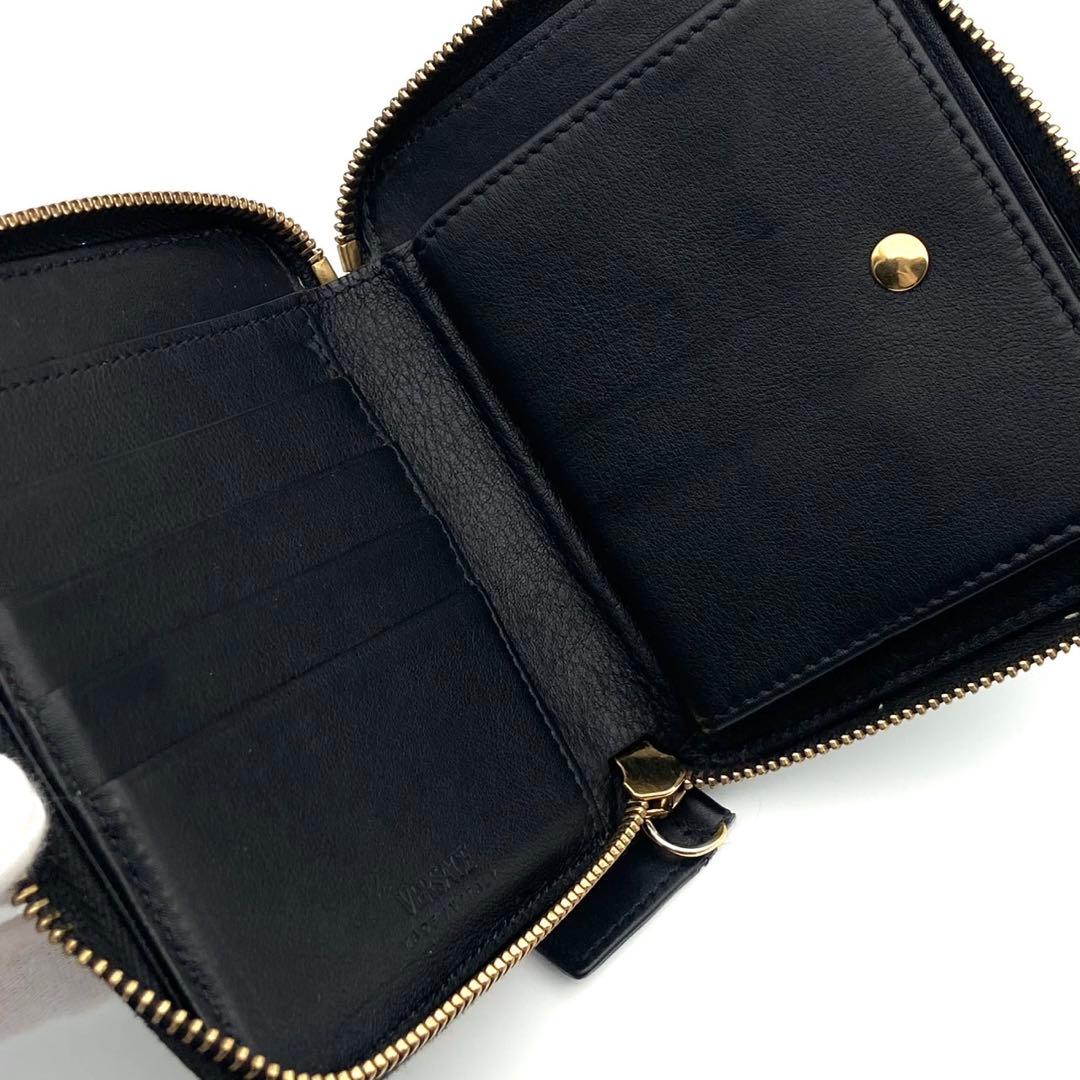 極美品● ヴェルサーチ 折り財布 二つ折り メデューサ 金具 ブラック レザー