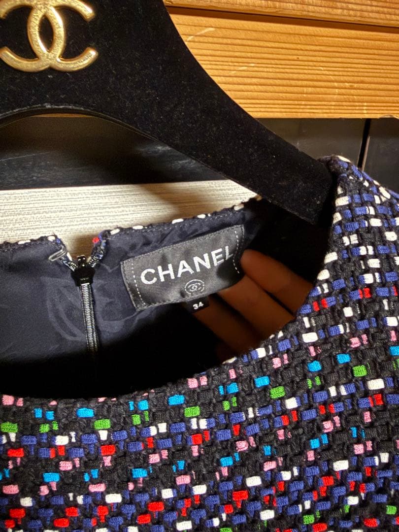 CHANEL ツイード ノースリーブワンピース 34サイズ