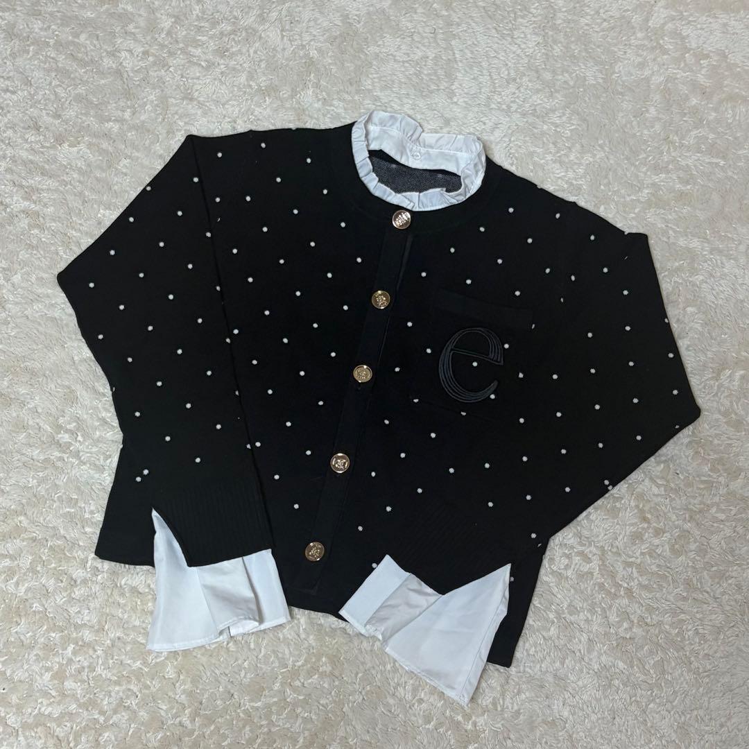 EIMYISTOIRE Attached collar カーディガン ドット 黒