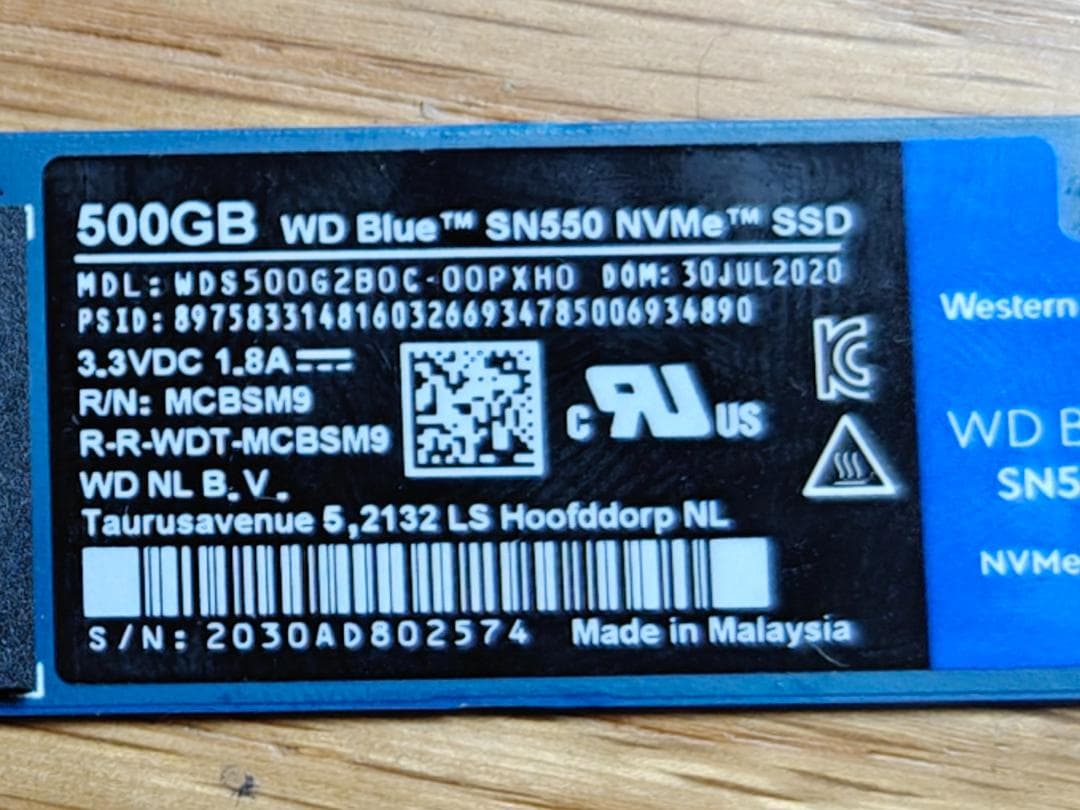 WesternDigital WDBlue SN550 500GB 2592時間