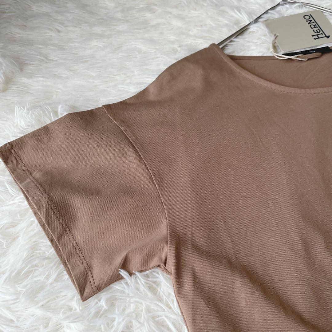 【新品タグ付き】Herno ブラウン ロゴグラフィックTシャツ 半袖　42サイズ