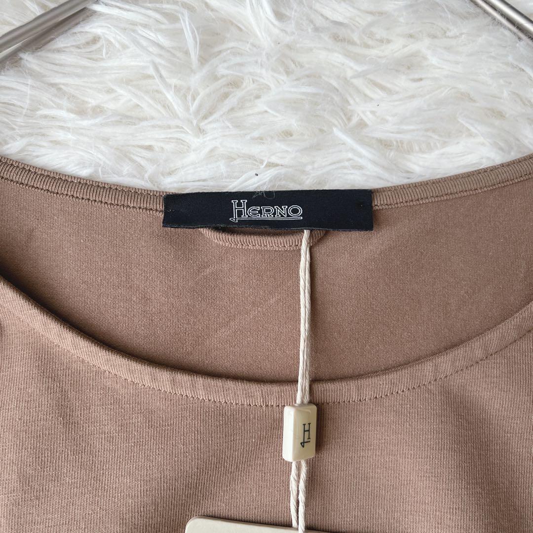 【新品タグ付き】Herno ブラウン ロゴグラフィックTシャツ 半袖　42サイズ