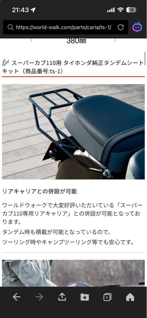 HONDA スーパーカブ110 タンデムシート　キャリア