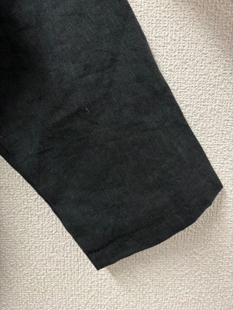 厚手リネン裏地付きロングコートブラック美品
