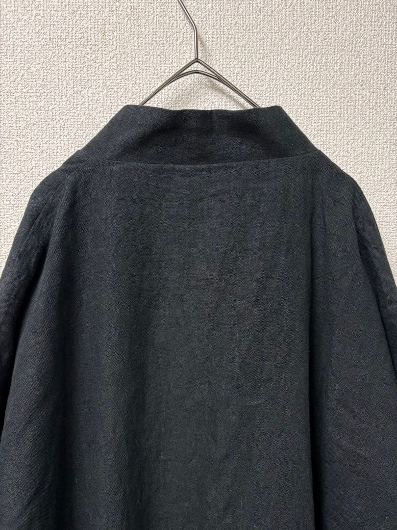 厚手リネン裏地付きロングコートブラック美品